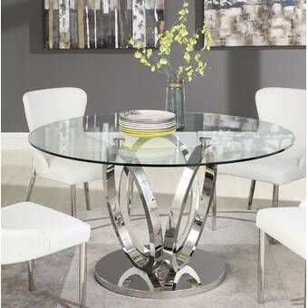 Orren Ellis Wilder Dining Table & Reviews | Wayfair Round Glass Kitchen Table, Glass Kitchen Tables, Contemporary Dining Room Sets, Glass Dining Table Set, White Kitchen Table, Glass Dining Room Table, Modern Kitchen Tables, Glass Round Dining Table, Round Kitchen Table