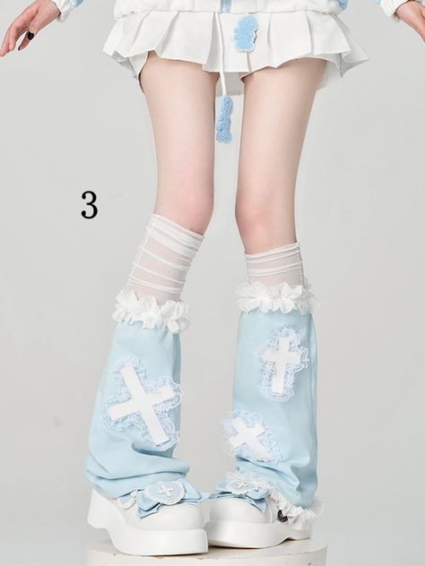 The price is for a pair of leg warmers only, others are not included. Cinnamoroll Leg Warmers, Light Blue Leg Warmers, Heaven Moodboard, Oc Shoes, Harajuku Boots, Blue Leg Warmers, Lace Leg Warmers, Y2k Cross, Crochet Leg Warmers