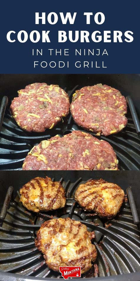 Grilled Hamburger Recipes, Easy Shrimp And Grits, Indoor Grill Recipes, Ninja Foodi Grill, Grilled Burger Recipes, Ninja Cooking System Recipes, Ninja Air Fryer, Easy Burger Recipe, Grilled Turkey Burgers