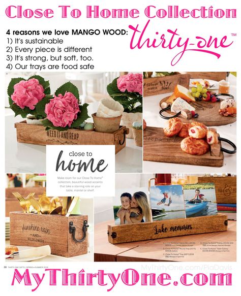 #31 Natural Mango Wood Close to Home Collection Decor items Include Close to Home Tray, Caddy, Round Tray, Decor Box & Photo Table Gallery. Check out all the options at MyThirtyOne.com/PiaDavis & personalize your Thirty-One items to make them one of a kind. Choose between great options like a Banner, Feathered, Laurel or Tree Message, or one of several Monogram options. These make great Wedding gifts as well as New Home, Birthday, Anniversary, Christmas & more. Thirty One Consultant, 31 Gifts, Thirty One Bags, Great Wedding Gifts, Round Tray, Thirty One Gifts, Thirty One, Mango Wood, Wood Decor