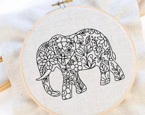 Digital PDF Pattern Sunrise Mountains Hand Embroidery - Etsy New Zealand Elephant Hand Embroidery, Feather Embroidery, Digital Embroidery Patterns, Hand Embroidery Patterns Flowers, Basic Embroidery Stitches, Floral Cat, Art Embroidery, Elephant Art, Hand Embroidery Pattern