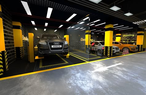 Car care center design 2019 on Behance Car Wash Interior Design, Car Washing Center Design, Car Service Design, Auto Garage Design, Car Wash Interior, Car Detail Shop, Mechanics Garage, Car Mechanics Garage, Car Service Center