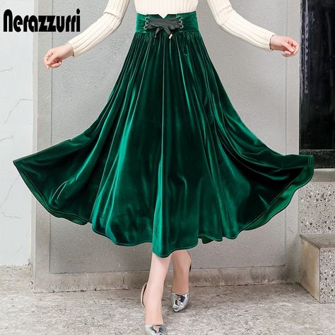 Cheap Skirts, Buy Quality Women's Clothing Directly from China Suppliers:Nerazzurri Autumn Pleated Velvet Skirt Women Black Green Gothic Style Elegant Luxury Long High Waist Midi Skirts Bottoms Fashion Enjoy ✓Free Shipping Worldwide! ✓Limited Time Sale ✓Easy Return. Pleated Velvet Skirt, Green Velvet Skirt, Poofy Skirt, Velvet Pleated Skirt, Skirt Ideas, Cheap Skirts, Christmas Clothing, Fashion Bottoms, Skirts Midi High Waisted