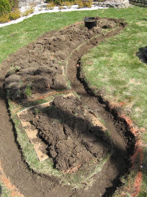 Making Landscape Mounds And Berms, How To Build A Landscape Berm, Island Garden Bed Shapes, Yard Berm Ideas, Front Hill Landscaping Sloped Yard, How To Build A Berm, Front Yard Landscaping Island, Island Garden Bed Ideas, Berms Landscaping Ideas