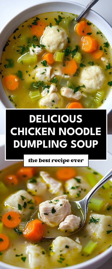 Image for Delicious Chicken Noodle Dumpling Soup Dumpling For Soup Recipe, Chicken And Dumpling Soup Instant Pot, Instant Pot Chicken Dumpling Soup, Creative Dinner Ideas Families, Chicken N Dumpling Soup, Chicken And Dumpling Stew, Healthy Chicken And Dumpling Soup, Chicken Noodle Soup And Dumplings, Chicken Noodle And Dumpling Soup