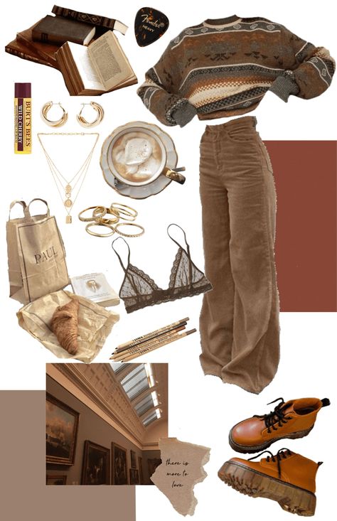 Earthy Colour Outfits, French Woman Outfit, Barista Outfit Ideas, Cottage Core Fall Outfits, Coffee Shop Aesthetic Outfits, Cottage Core Winter Outfits, Earthy Tones Outfit, Earthtone Outfits, Cottage Core Clothing