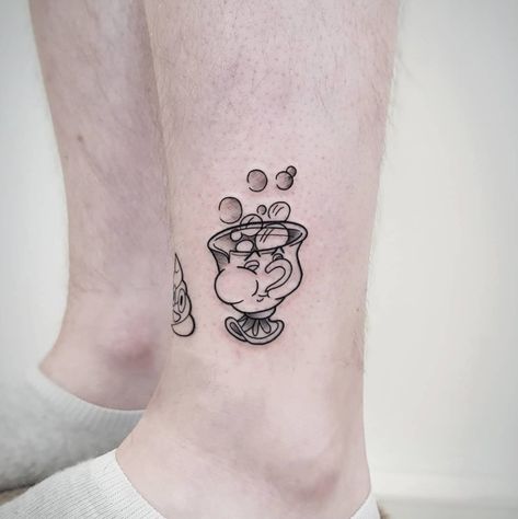 Beauty and the Beast Beauty And The Beast Tattoo Couples, Chip Beauty And The Beast, Disney Tattoos Quotes, Flesh Art, Chip Tattoo, Beauty And The Beast Tattoo, Name Tattoos For Moms, Learn To Tattoo, Tattoo Disney