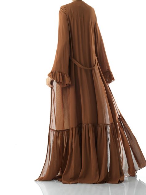 Brown Tiered ruffle chiffon maxi cardigan Kabayare Lansing Mi, Maxi Cardigan, Chiffon Ruffle, Chiffon Maxi, Guinea Bissau, Beautiful Dresses, Ruffles, Lookbook, Chiffon