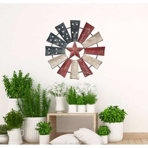 Alpine Patriotic Windmill Metal Wall Decor : Target Windmill Crafts, Patriotic Door Wreath, Windmill Wall Decor, Patriotic Wall, Accent Art, 4th July Crafts, Classic Americana, Outdoor Wall Art, Rustic Wall Art