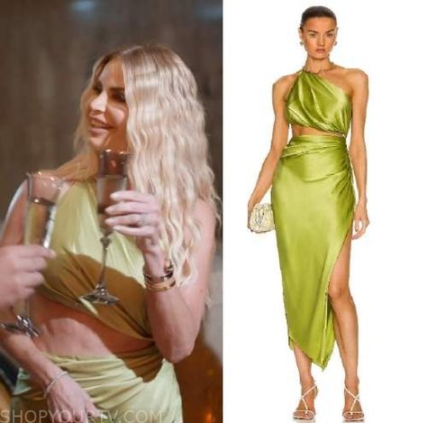 Real Housewives Fashion, Real Housewives Of Miami Alexia, Satin One Shoulder Dress, Real Housewives Of Miami, Miami Outfits, Southern Outfits, Where To Buy Clothes, Green Satin, Real Housewives