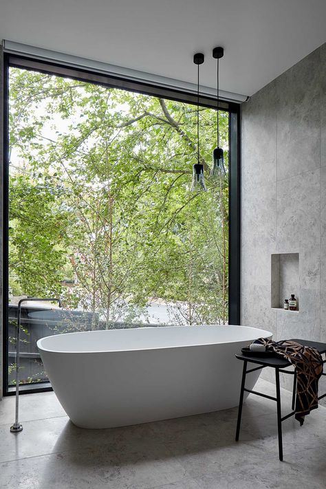 Bathroom Design That Brings The Outside In | Habitus Living Bathroom With A View, Dream Bathrooms, Contemporary Bathrooms, Residential Interior Design, Dream Bathroom, Bath Tub, Residential Interior, Beautiful Bathrooms, Small Bathroom Remodel