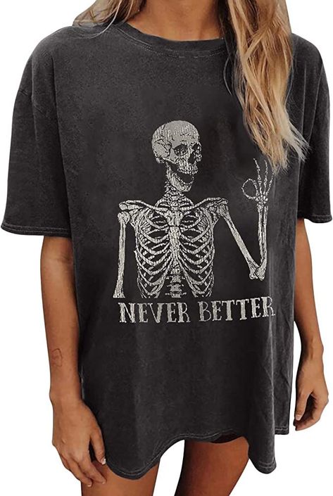 Fall Halloween Shirt, Everyday Womens T Shirt Dress, Never Better, Graphic Tees For Women, Womens Flannel Shirt, Y2k Tops, Cute Graphic Tees, Shirt Dress Casual, Casual Tops For Women, Tees For Women