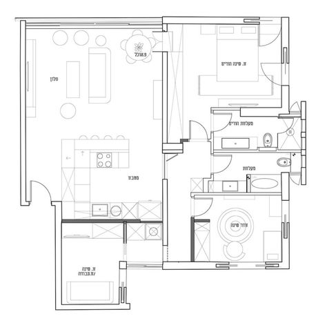 100sqm Apartment, Tel Aviv - Fineshmaker Apartment Blueprints, Design Guidelines, Apartment Layout, Apartment Plans, Floor Plan Design, Apartment Design, Floor Plan, Light Colors, Architecture Design