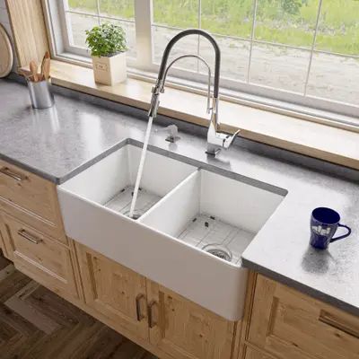 Kitchen Sinks | Shop Online at Overstock Blue Green House, Lighting Ideas Kitchen, Double Oven Kitchen, Oven Kitchen, Carriage House Garage, Italian Home Decor, Fireclay Farmhouse Sink, Apron Sink Kitchen, Amazing Tools