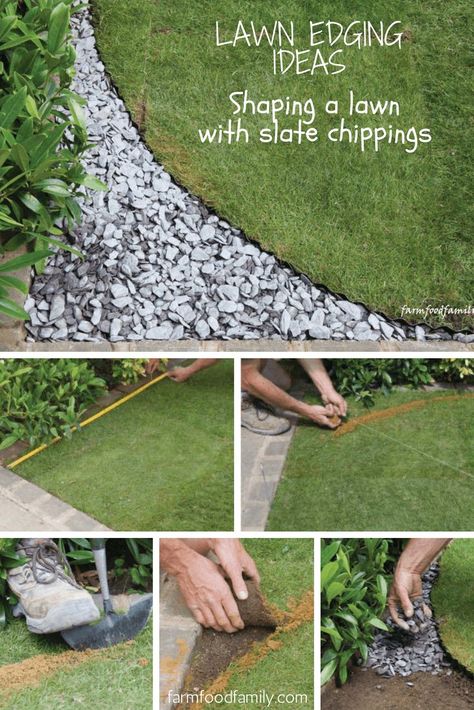 Lawn Edging Ideas: How to shape a lawn with slate chippings #garden #gardenideas #farmfoodfamily Lawn Edging Ideas, Garden Edging Ideas, Cheap Garden, Small Backyard Gardens, Edging Ideas, Landscape Edging, Lawn Edging, Creative Gardening, Garden Edging