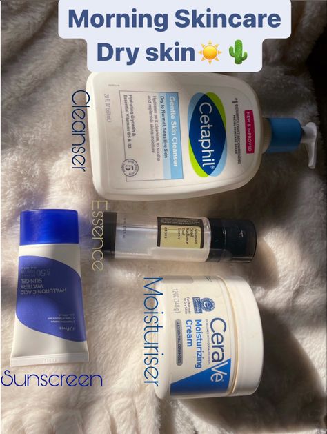 Skincare routine for dry skin Skin Morning Routine, Cetaphil Cream, Watery Sun Gel, Advanced Snail, Gel Sunscreen, Skin Essence, Gentle Skin Cleanser, Skin Cleanser, Dermatological Skin Care