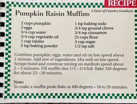 Pumpkin Raisin Muffins, Raisin Muffins, Banana Walnut Bread, Happy Homemaking, Country Cupboard, Pumpkin Recipes Easy, Homemade Bread Recipes Easy, Filled Muffins, Pumpkin Recipes Dessert