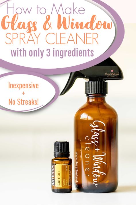 How to make glass and window spray cleaner with only 3 ingredients.  Inexpensive and No streaks!  Use a glass spray bottle and doterra lemon essential oil for a fresh scent. Make Your Own Cleaner, Diy Essential Oil Cleaning Products, Homemade Cleaners With Essential Oils, Thieves Window Cleaner Recipe, Natural Window Cleaner Homemade, Glass Cleaner Diy, Non Toxic Window Cleaner, Diy Natural Glass Cleaner, Homestead Products