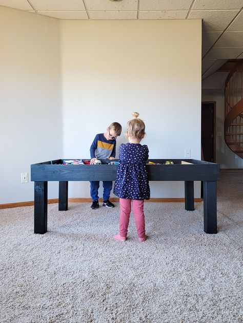 Lego Tables Diy, Homemade Lego Table, Lego Table Diy Homemade, Trofast Lego Table, Lego Building Station, Diy Activity Table, Lego Table For Older Kids, Diy Play Table, Diy Lego Table With Storage