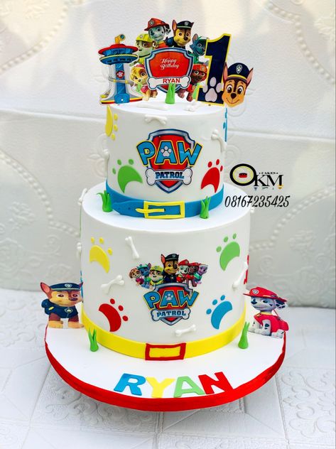 2 tier paw patrol cake Paw Patrol Two Tier Cake, Paw Patrol Cake 2 Tier, Paw Patrol Theme Cake, Paw Patrol Chase Cake, Paw Patrol Cakes, Chase Cake, Papas Birthday, Pastel Paw Patrol, Paw Patrol Theme