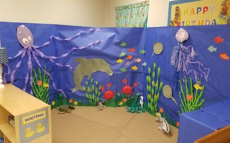 Ocean Theme Preschool Dramatic Play, Ocean Themed Dramatic Play Center, Water Dramatic Play Ideas, Dramatic Play Ocean Theme, Beach Theme Dramatic Play Preschool, Water Dramatic Play, Under The Sea Dramatic Play Preschool, Ocean Provocation, Beach Dramatic Play Preschool