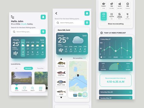 Fishing Weather App by Mustafa BATTAL on Dribbble Fishing App, Hotel Booking App, Weather App, Fish Feed, Booking App, Hotel Booking, Safe Water, App Ui Design, User Interface Design