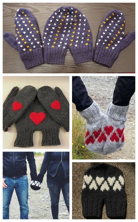 Crochet Gloves For Couples, Heart Mittens Pattern, Crochet Couple Mittens, Couple Mittens Pattern, Couples Mittens Crochet Pattern, Crochet Couples Mittens, Holding Hands Mittens, Gloves Knitting, Crochet Baby Mittens