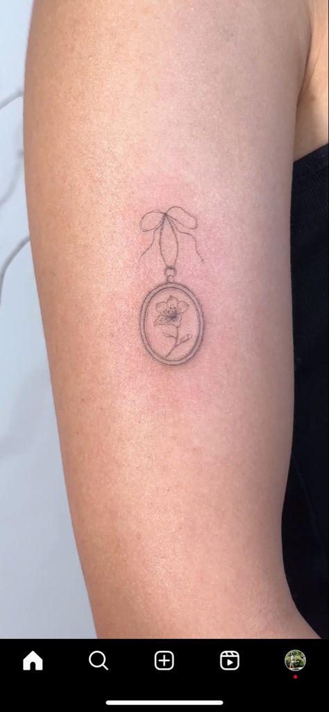 Hand Bell Tattoo, Tiny Tattoo Arm Sleeve, Dainty Sticker Tattoos, March Birth Tattoo Ideas, Dainty Clock Tattoo, Tiny Mirror Tattoo, Paper Doll Tattoo, Dainty Tattoo Ideas For Women, Small Grandma Tattoo