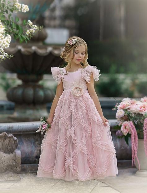 Dollcake Dresses, Butterfly Sleeve Dress, Pink Flower Girl Dresses, Pink Gown, Frock Dress, Wedding Flower Girl Dresses, Light Dress, Dance Recital, Pink Gowns