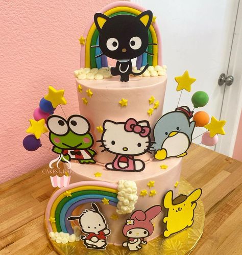 Hello Kitty and friends 🌈☁️ | Instagram Hello Kitty And Friends Cake Ideas, Sanrio Birthday Party Ideas Decoration, Hello Kitty And Friends Birthday Cake, Sanrio Party Decorations, Hello Kitty Cakes Birthday, Hello Kitty And Friends Birthday Party, Sanrio Party Ideas, Hello Kitty And Friends Party, Sanrio Themed Party