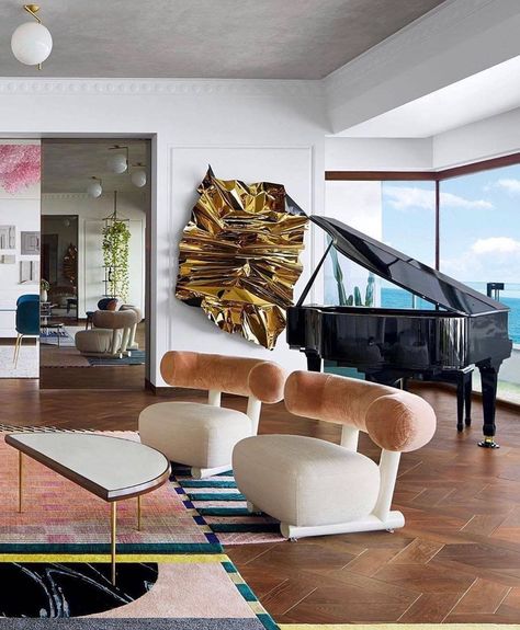 Contemporary Glam, Current Obsession, Grand Piano, Décor Diy, Gorgeous Art, Elle Decor, Interior Design Trends, Luxury Interior Design, Contemporary Decor