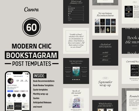 Bookstagram Post Templates | Instagram Post Templates | Modern | Chic | Editable Canva Templates #bookstagramtemplate #instagramtemplate #bookplanner #readingjournal #readingtracker #bookjournal #bookreview #bookofthemonth #bookreview Bookstagram Post Template, Canva Bookstagram, Bookstagram Templates, Bookstagram Aesthetic, Templates Instagram Post, Bookstagram Posts, About Me Template, Bookstagram Inspiration, Happy Birthday Template