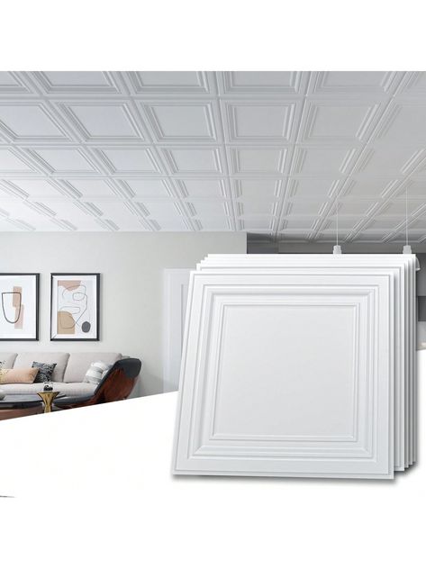 White  Collar  PVC Plain Wall Stickers Embellished   Home Decor 2x4 Ceiling Tiles, 2x2 Ceiling Tiles, Drop Ceiling Grid, Pvc Ceiling Tiles, Dream Salon, Plain Wall, Decorative Ceiling Tile, Ceiling Grid, Drop Ceiling