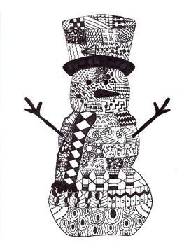 Doodle Christmas Art, Snowman Mandala Art, Winter Art Lessons For Middle School, Zentangle Snowman, Snowflake Zentangle, Zentangle Christmas Cards, Winter Zentangle, Christmas Zentangle Patterns, Christmas Tangles