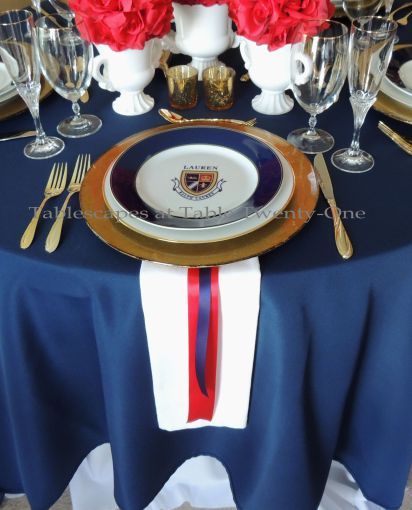 Blue Tables, Blue Tablescape, Gala Decor, White Tie Event, Graduation Dinner, American Legion, Fourth Of July Decor, Fall Table Settings, July Decor