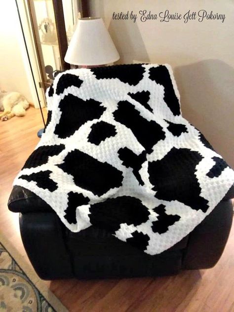 Cow Print afghan is another fun one in the animal print series!  Be sure to check out the zebra print, giraffe print and the cheetah print!What you need for the Cow Print Afghan:• Medium Worsted Weight #4:  42oz each of White and Black• Hook = size H• Yarn Needle• Yarn BobbinsSize:   66” Crocheted Cow Pattern, Black And White Words, Light Worsted Weight Yarn, Black And White Cow, Corner To Corner Crochet, Crochet Cow, Corner To Corner, C2c Crochet, White Cow