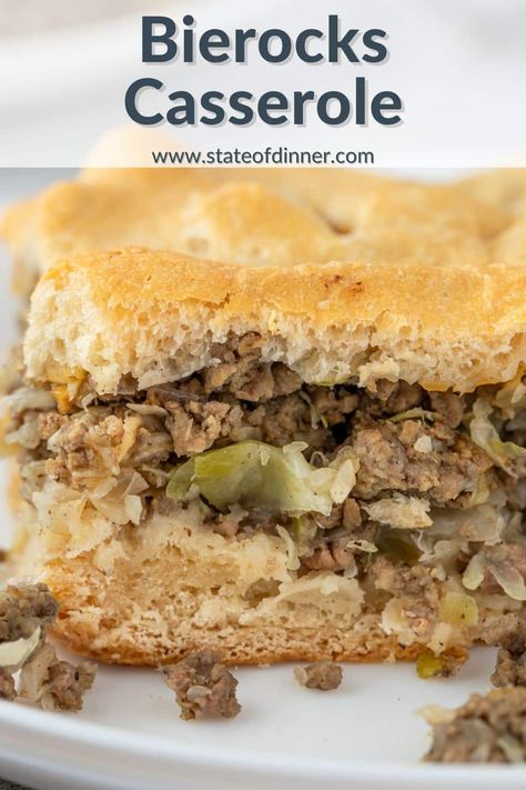 This satisfying Bierock Casserole delivers the beef, cabbage, and melty cheese you love from traditional bierocks in an easy, no-fuss casserole. We take the signature fillings and spices from a classic bierock and bake them up with store-bought crescent dough crusts for a warm, comforting meal the whole family will enjoy. Bierock Casserole, Bierocks Casserole Recipe, German Pastries, Crescent Dough Sheet, Beef Cabbage, Cabbage Casserole, Crescent Dough, Baked Casserole, Melty Cheese