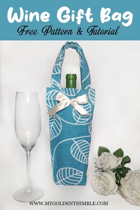 Easy! Wine Tote Sewing Pattern & Free Tutorial. How To Make Wine Bags, Fabric Wine Bottle Holder Bag Tutorials, Wine Bottle Holder Pattern, Wine Bottle Gift Bag Free Pattern, Wine Bottle Covers Pattern, Diy Wine Bags Pattern, Fabric Wine Bags Diy Free Pattern, Fabric Wine Bottle Bag Free Pattern, Wine Gift Bags Diy Free Pattern