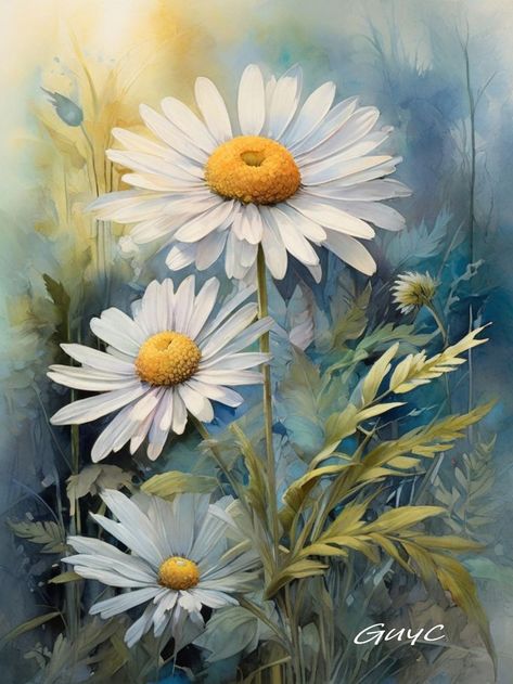 Learn Watercolor Painting, Daisy Painting, Diy Watercolor Painting, Summer Painting, Landscape Art Painting, Flower Art Painting, 판타지 아트, Arte Floral, Diy Art Painting