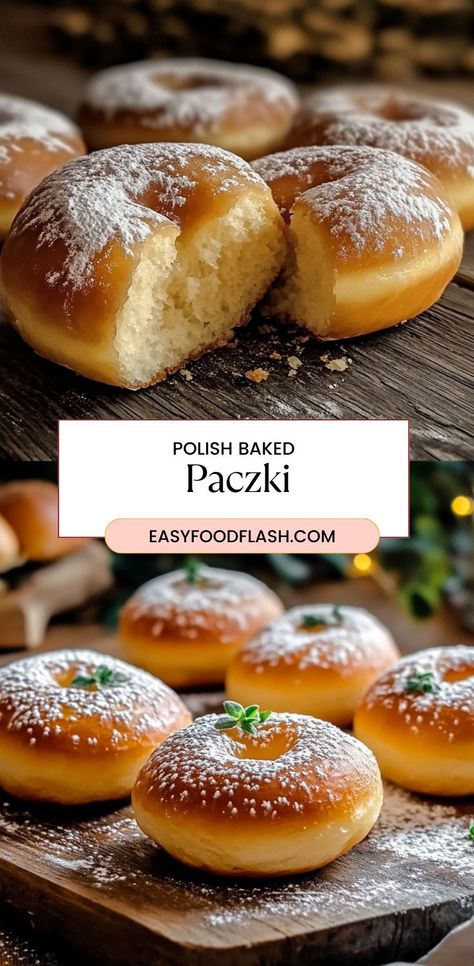 These Polish Baked Paczki are light, soft, and filled with creamy custard or sweet jam. With a golden, buttery coating and a melt-in-your-mouth texture, these traditional Polish donuts are perfect for any celebration, especially for Fat Tuesday (Tłusty Czwartek) or as a delightful treat any time of year. Polish Donut, Polish Desserts, Custard Filling, Fat Tuesday, Warm Milk, Desserts Recipes, Custard, Melted Butter, Yeast