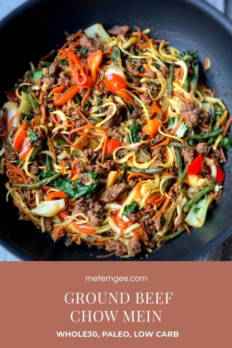 Ground Beef Chow Mein {Whole30} - Metemgee.  Try this delicious dish tonight!  #Whole30 #Whole30Recipes Ground Beef Chow Mein, Whole30 Ground Beef, Guyanese Food, Beef Chow Mein, Guyanese Recipes, Brown Stew Chicken, Stew Chicken, Squash Noodles, Chow Mein Recipe