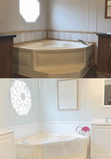 Bathroon Ideas, Mobile Home Bathtubs, Mobile Home Remodeling, Mobile Home Bathrooms, Mobile Home Kitchens, New Mobile Homes, Mobile Home Bathroom, Mobile Home Kitchen, Mobile Home Makeovers