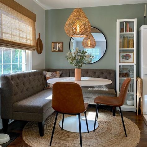 Fog Sherwin Williams, Evergreen Fog, Small Round Dining Table, Round Wood Dining Table, Green Paint Colors, Sherwin Williams Paint Colors, Dining Table Bases, House Color, Metal Dining Table