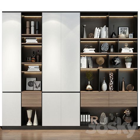 Modern luxury wooden bookshelf GHS-2352 - Wardrobe & Display cabinets - 3D Models Display Cabinet Design Modern, Showcase Designs For Hall, Classic Bookshelf, Wooden Wall Partition, Modern Display Cabinet, Wooden Showcase, Luxury Bookcase, Wooden Shelf Design, Wardrobe Display