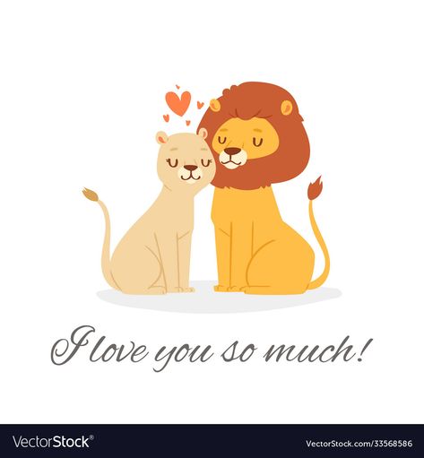 Couple Sitting Together, Lion Couple, Sitting Together, Couple Sitting, Lion And Lioness, Celebration Card, Heart Illustration, Couple Illustration, Illustration Cartoon