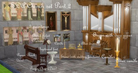 Sims 4 Church, Sims Design, Sda Church, Church Pulpit, Medieval Church, 3 Paintings, Bible Stand, Sims Medieval, Tudor Era