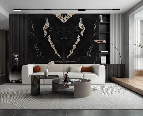 Book Matched Black Cosmic Granite Walls Black Marble Wallpaper Bedroom, Black Leather Sofa Lobby, Black Silver Marble Wallpaper, Nero Marquina Marble, Leather Loveseat, Love Seat, Wall, Wall Art, Black