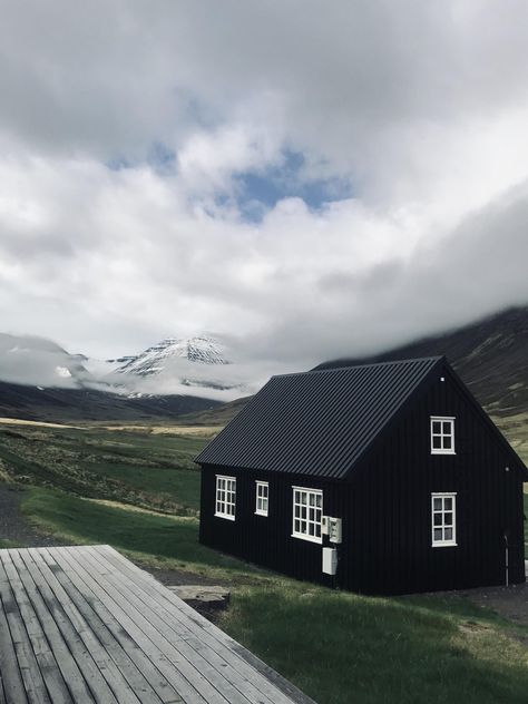 Iceland. Found on /r cabinporn Icelandic Houses, Iceland House, Black Houses, Cabin Exterior, Dark House, Black House Exterior, Cabins And Cottages, Black Exterior, Barn Style