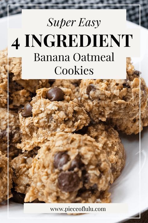 Super Easy 4 Ingredient Banana Oatmeal Cookies Ripened Banana Recipes Healthy, Honey Brussel Sprouts, Healthy Banana Recipes, Dessert Banana, Puppy Chow Recipes, Classic Cookies Recipes, Coconut Candy, Banana Oatmeal Cookies, Banana Cookies