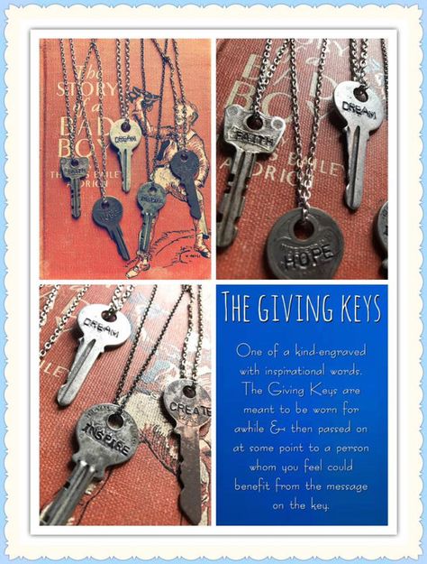 The Giving Key custom unique pay it forward keys my Diy Key Projects, Metal Stamping Diy, My Intent, Key Crafts, Foam Carving, Giving Keys, Key Ideas, Metal Stamped Jewelry, Wood Burning Crafts